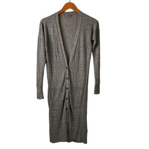 Vince Viscose Linen Longline Button Front Gray Cardigan Pockets Long Sleeves
